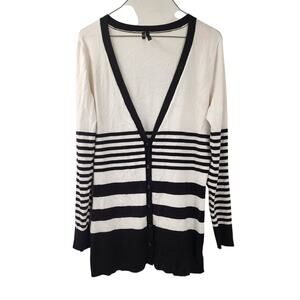 Maurices V-Neck Button Down Striped Black and White Sweater Womens Size Large L